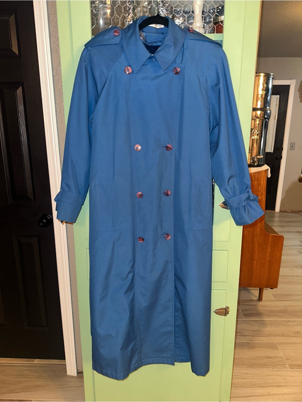 Classic Blue Double-Breasted Women's Trench Coat